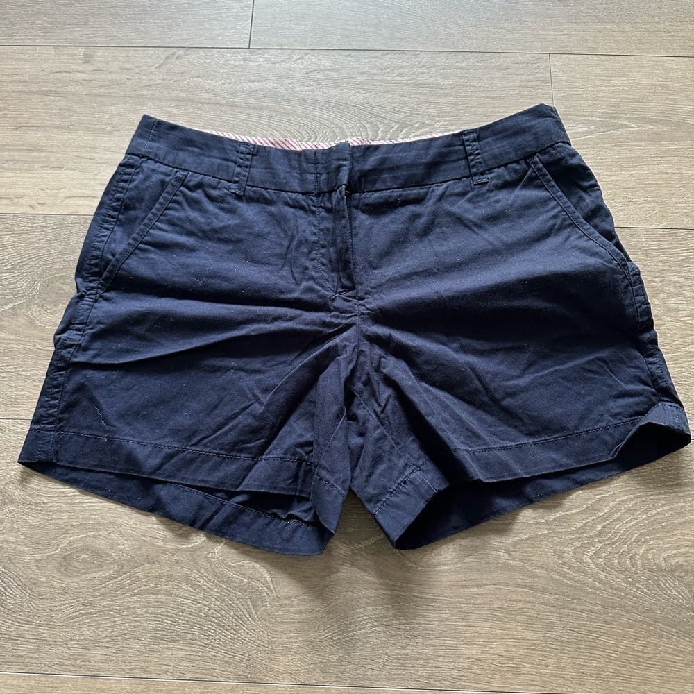 J.CREW WOMENS NAVY BLUE COTTON SHORTS WITH BELT LOOP SIZE 6